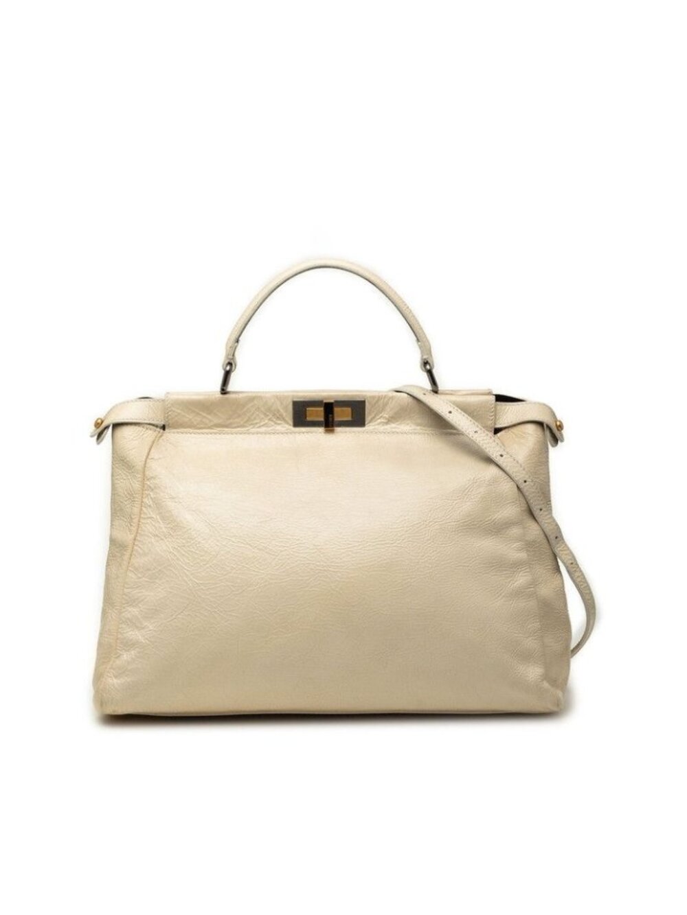 Fendi Peekaboo Large Shoulder Bag 2-Way White Ivory Patent